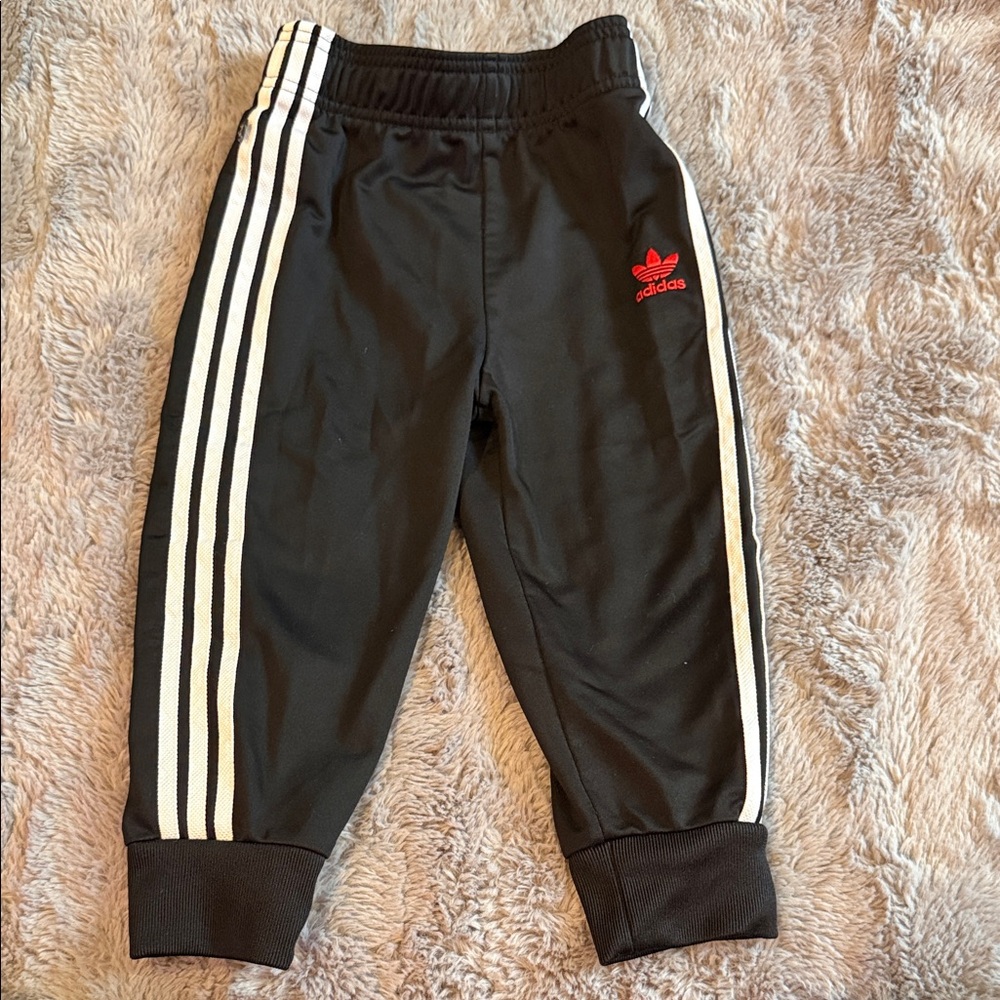 adidas Disney Black Joggers with White Stripes and Red Logo 3t